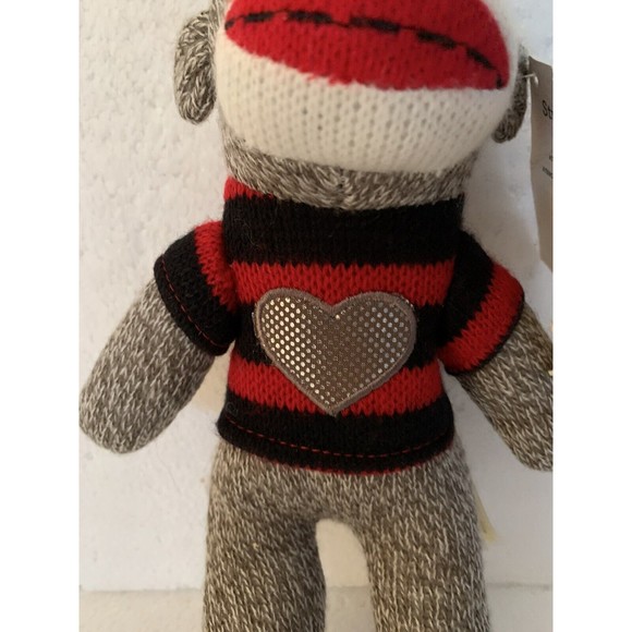 Sock Monkey Dan Dee Collector’s Choice Brown 9" Stuffed Monkey Silver Heart TAG - Picture 3 of 13